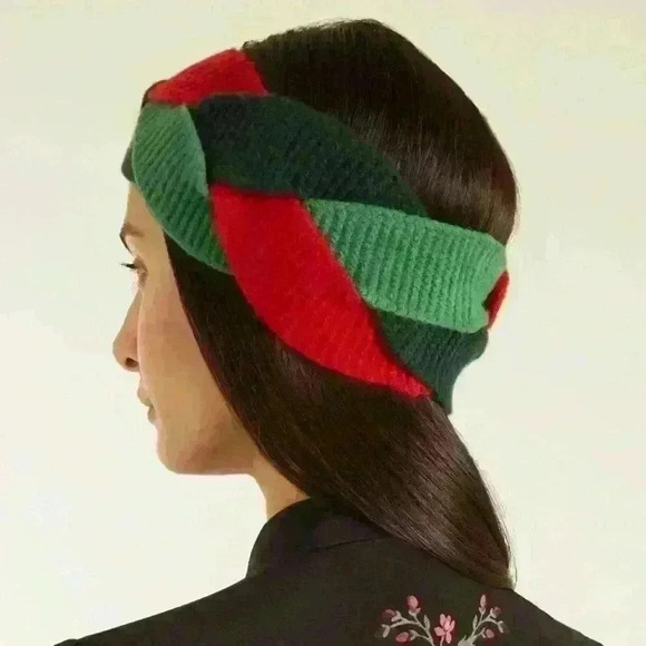 Fashion knit red and green braided multicolor block headband - Picture 1 of 2